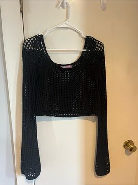 Urban Outfitters Black Crochet Open-Knit Sweater